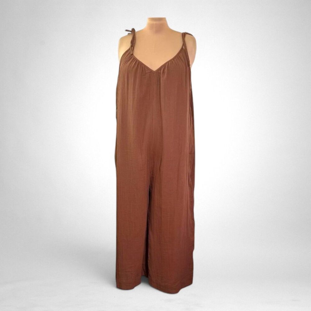 Old Navy Tie-Shoulder Cropped Crinkled Brown Jumpsuit, NWOT! Size 3X